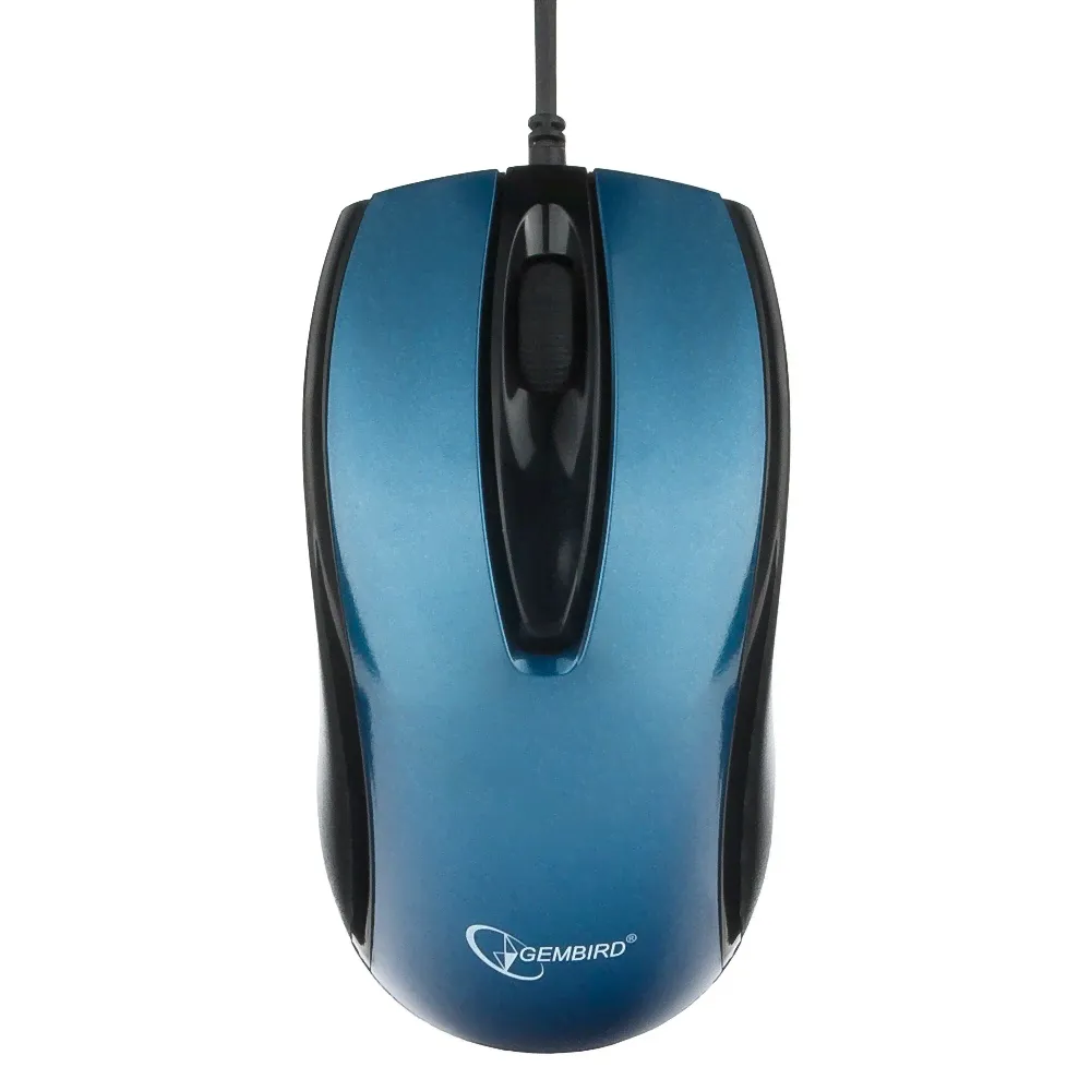 MOP-405-B Мышь Gembird MOP-405-B, USB, синий, объемный цвет, бесшум клик, 2 кнопки+колесо кнопка, 1000 DPI, кабель 1.45м, блистер